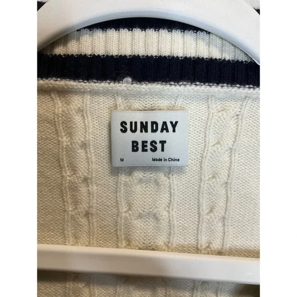 Sunday Best Winston Merino Wool Blend Cropped Sleeveless Sweater Vest Cable Knit - Picture 4 of 7